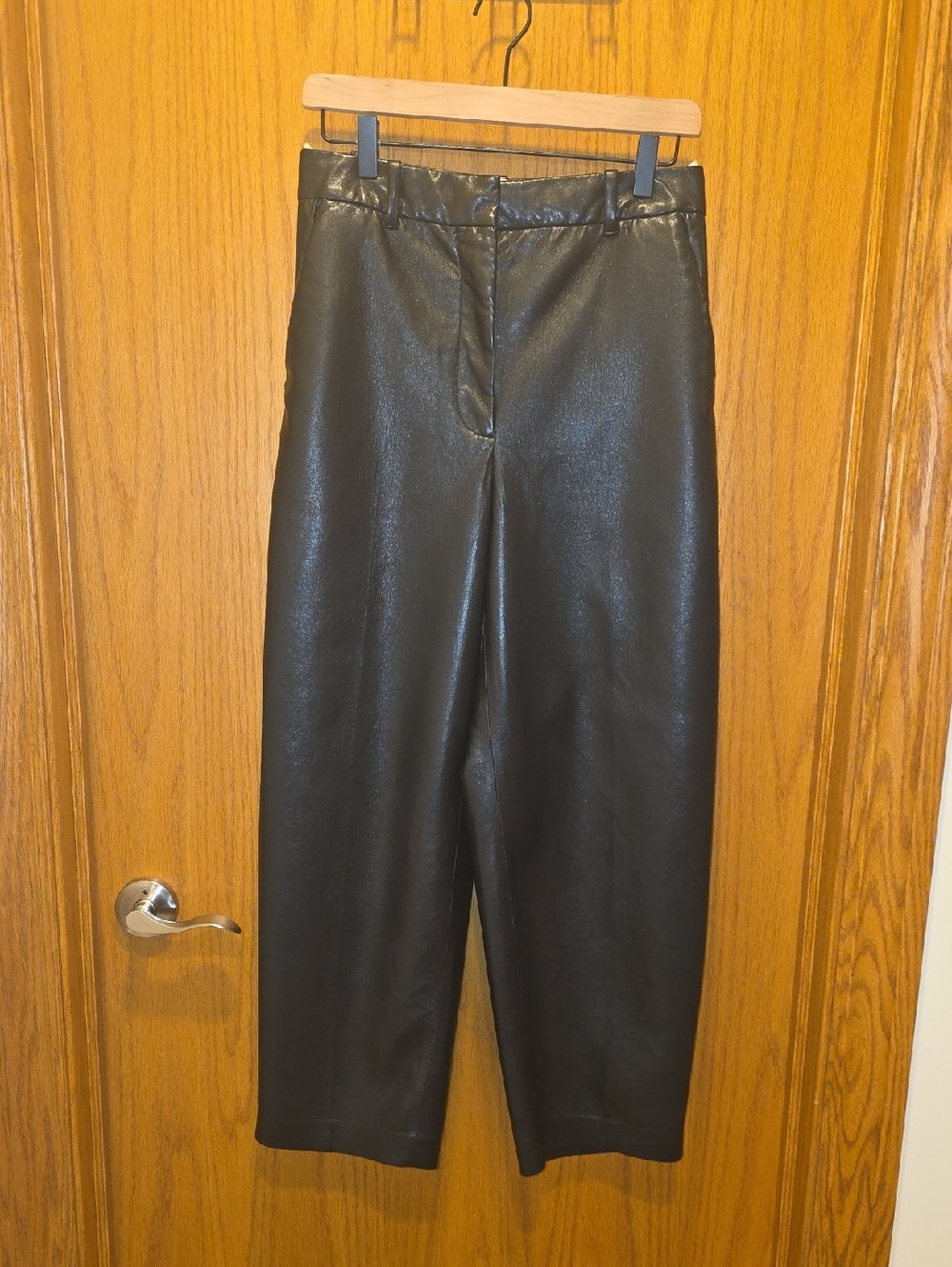 Wilfred Black Faux Leather Pants with White Waistband Detail